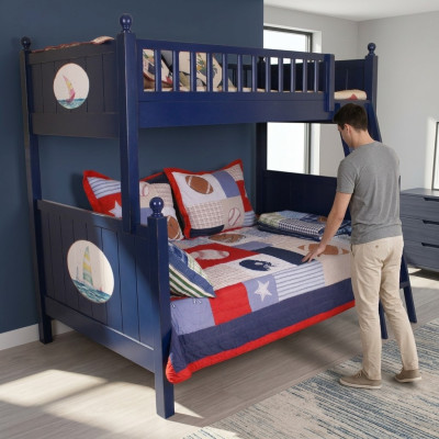 Klassisches Kinderbett Etagenbett Blau Hochbett Spielbett Kindeerbett Stockbett