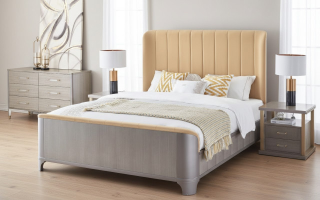Bett Nachttisch 4 tlg. Schlafzimmer Set Design Modern Luxus Betten Gruppe Leder