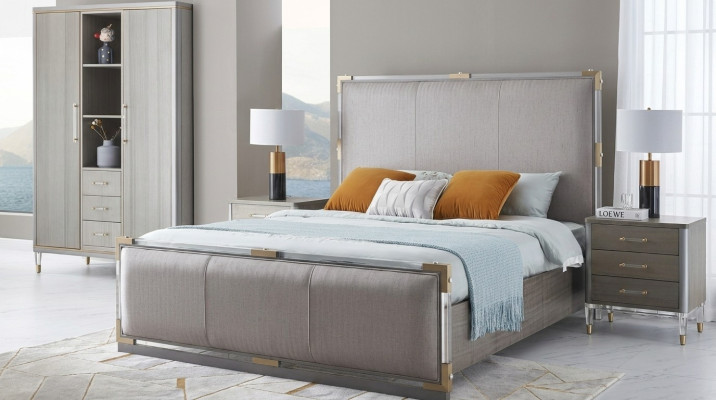 Bett Nachttisch Kommode 4 tlg. Schlafzimmer Deko Set Design Modern Luxus