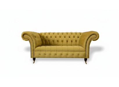 Chesterfield Design Luxus Polster Sofa Couch 2 Sitzer Garnitur Textil Gelb Neu