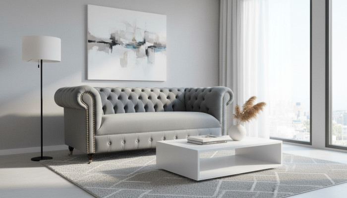Chesterfield Sofa Couch Polster Stoff Leder Textil Couchen Deko Garnitur