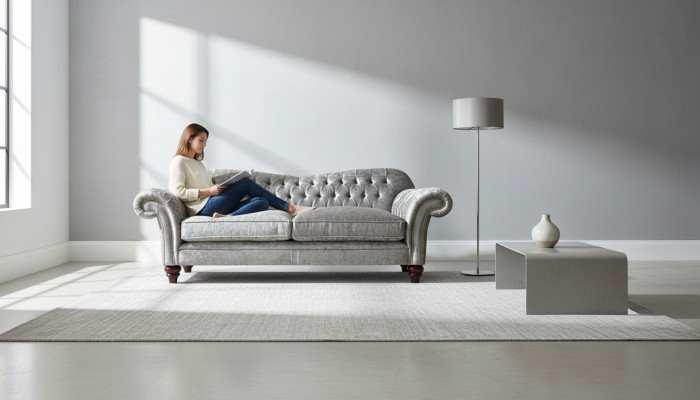 Dreisitzer Sofa 3 Sitz Couch Chesterfield Polster Sitz Garnitur Samt Graue