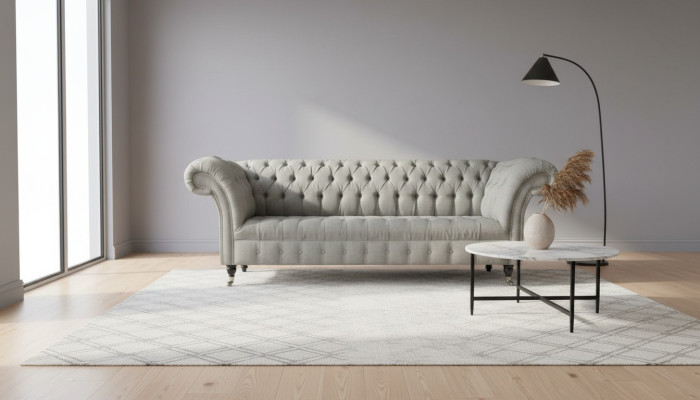 Graue Chesterfield Sofa Couch Polster Stoff Leder Couchen Samt Garnitur