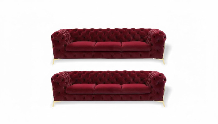 Chesterfield Sofa Samt Couch Polster Sitz 3+3 Sitz Garnitur Design Couchen Sofas