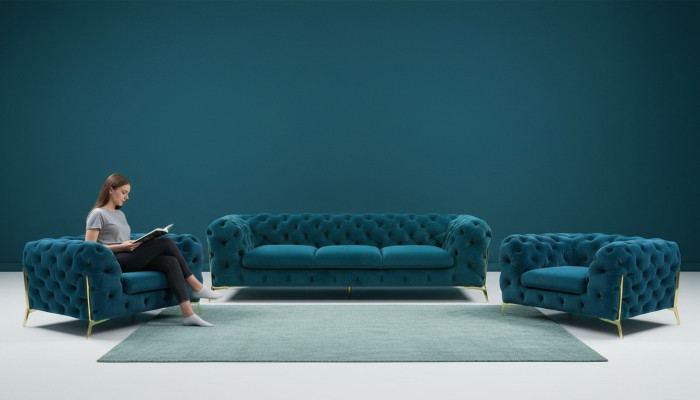 Chesterfield Designe Sofagarnitur 3+1+1 Sitz Sofa Couch Stoff Garnitur Polster Set