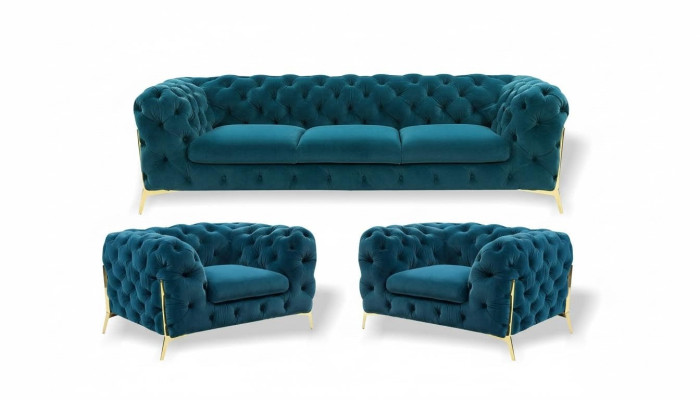 Chesterfield Designe Sofagarnitur 3+1+1 Sitz Sofa Couch Stoff Garnitur Polster Set