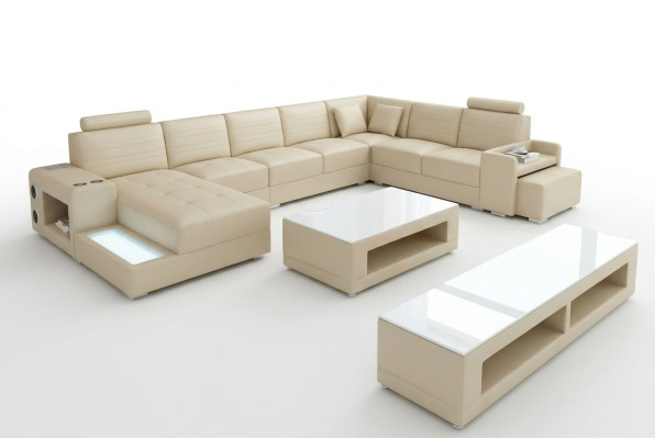 Eck Leder Ecksofa U-Form Sofa Couch Design Polster Textil Modern Textil Neu