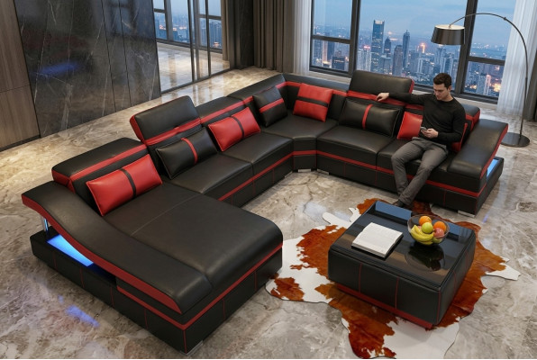 Set Luxury Modern Ecksofa U-Form Designer und Couchtisch Wohnzimmer