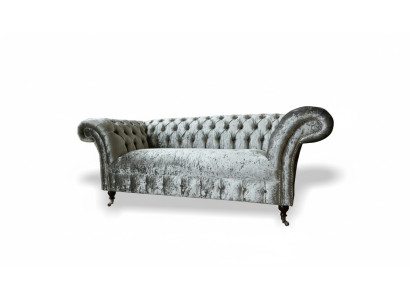 Sofa 2 Sitzer Chesterfield Couch Polster Samt Stoff Zweisitzer Samt Grau Silber