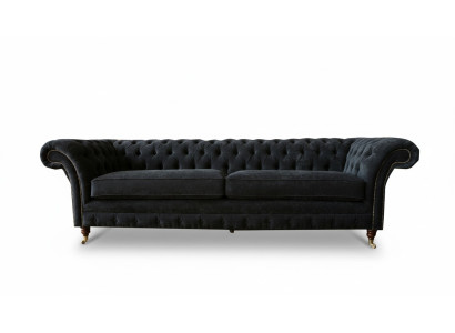 Big Sofa 4 Sitzer Couch Chesterfield Polster Garnitur Leder Textil Schwarz