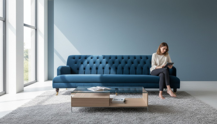 Big Sofa Couch Chesterfield 250cm Polster Sofas 4-er Leder Textil Turkis