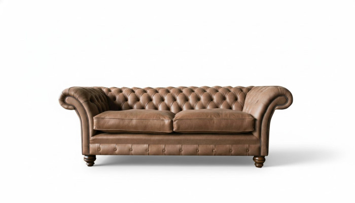 Design Sofa 3 er Couch Textil Polster Braun Klassische Sofas Chesterfield Neu