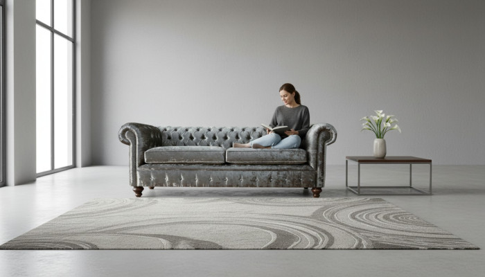 Dreisitzer Sofa 3 Sitz Couch Chesterfield Polster Sitz Garnitur Samt Graue Samt