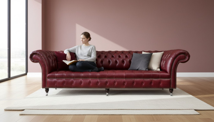 Rote Big Sofa Couch Chesterfield 265cm XXL Polster Sofas 4er Leder Textil Neu