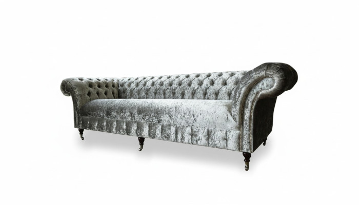 Chesterfield Polster Couch Stoff Couchen Sofa Sitz Garnitur Samt Silber 4 Sitz