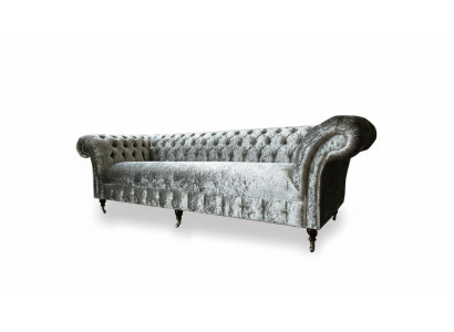 Chesterfield Polster Couch Stoff Couchen Sofa Sitz Garnitur Samt Silber 4 Sitz