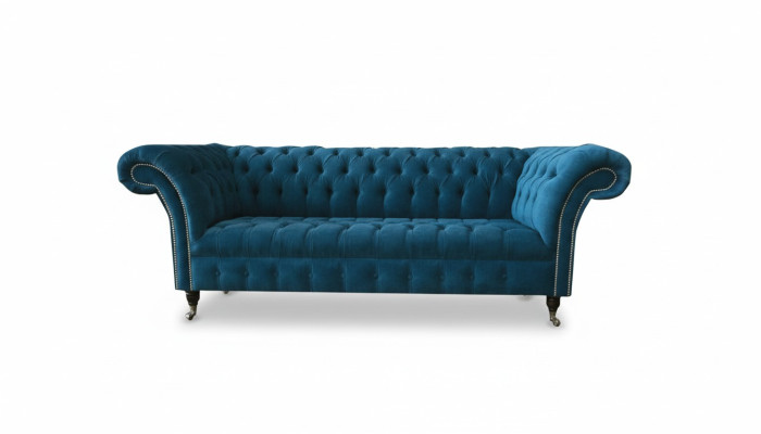 Designer Couch Sitz Polster 3 Sitzer Blau Stoff Garnitur Sofa Möbel Turkis Neu
