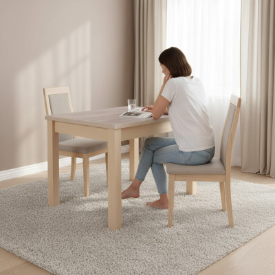 Stilvoller Esstisch mit Holzllanplatte in Beige Farbe Moder Esszimmer