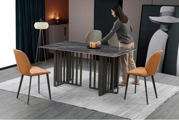 Luxus Esstisch Edelstahl Marmor Imitation Stein Tisch Esszimmer 180x90cm