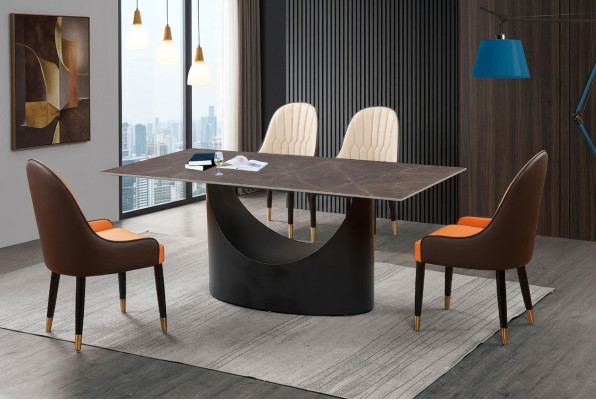 Luxus Tisch Esstisch Säulen Fuß Marmor Optik Esszimmer Möbel
