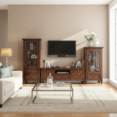 Wohnwand Sideboard Design 2x Schrank rtv Lowboard Anrichte 3 tlg. Set Vitrine