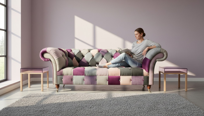 Chesterfield 3 Sitzer Designer Möbel Neu Modern Design Textil Wohnzimmer Couchen