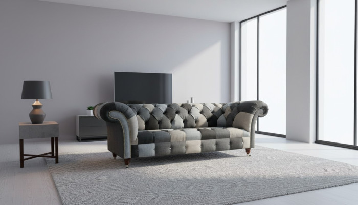 Dreisitzer Wohnzimmer Design Couchen Polster Sofa Sofas Samt Stoff Chesterfield