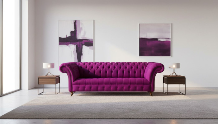 Chesterfield 3Sitzer Lila Stoff Design Couchen Polster Sofas Neu Kreative Sofa