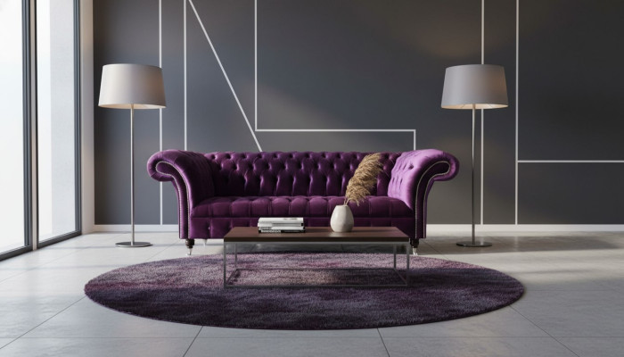 Chesterfield 3Sitzer Violett Stoff Design Couchen Polster Sofa Sofas Neu Textil