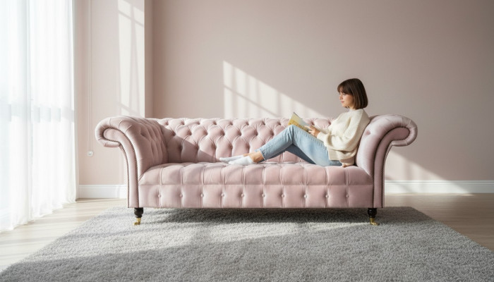 Chesterfield 3Sitzer Hellpink Kreative Möbel Neu Wohnzimmer Modern Design Sofa