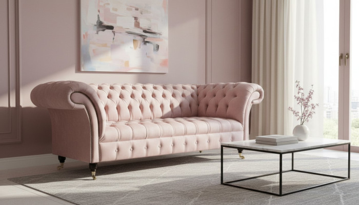 Chesterfield 3Sitzer Hellpink Kreative Möbel Neu Wohnzimmer Modern Design Sofa