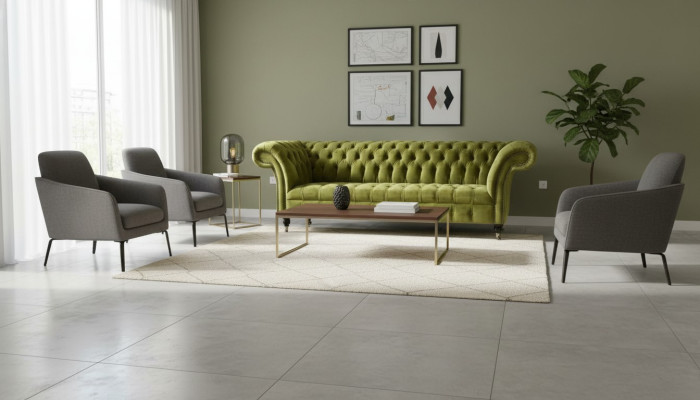 Chesterfield Grüne Dreisitzer Wohnzimmer Design Couchen Polster Sofa Textil Neu