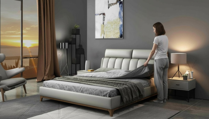 Modernes Design Bett 180x200 Leder Holz Betten Doppel Schlaf Zimmer