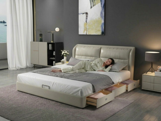 Designer Bett Schlafzimmer Betten Textil Leder Hotel Luxus Polster Samt Stoff