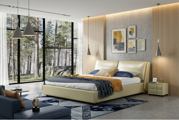 Lederbett Betten Doppel ehe Modernes Gestell Luxus Schlafzimmer Hotel 180x200