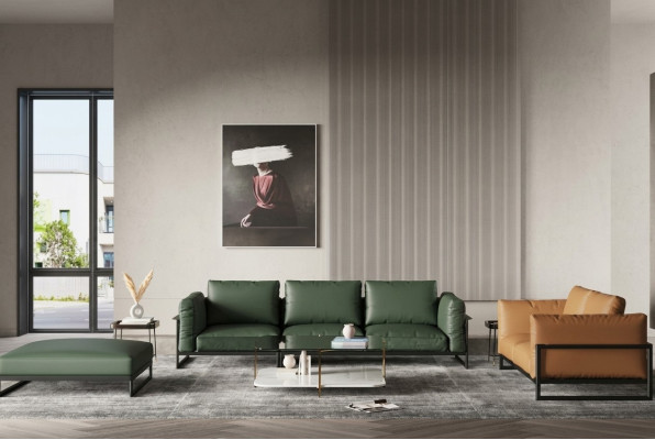 Braun-Grüne 3+2 Sitzer Ledergarnitur Wohnzimmer Kunstleder Couch-Set