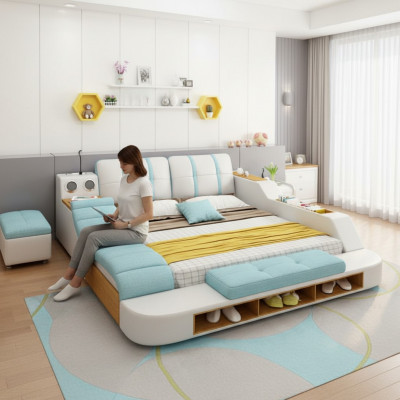 Doppel Design Leder Bett Polster Betten Moderne 180x200 cm