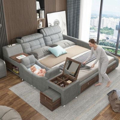 Leder Bett Betten Polster Doppel Multifunktion 180x200 Leder Bettgestell Design