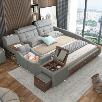 Leder Bett Betten Polster Doppel Multifunktion 180x200 Leder Bettgestell Design