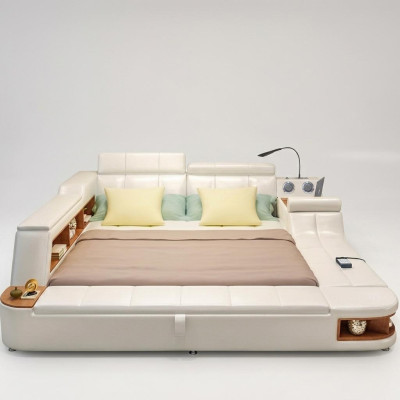 Multifunktion Bett Luxus Design Leder Betten Hotel Doppel Ablage Regal
