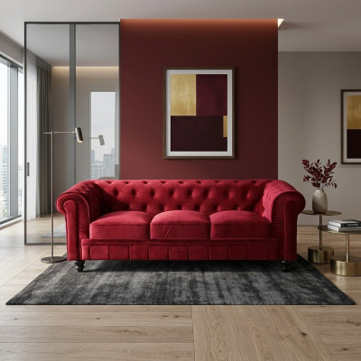 jvmoebel ® - Leder Sofa Couch - Rote Polster Dreisitzer Couch Garnitur 3er Neu