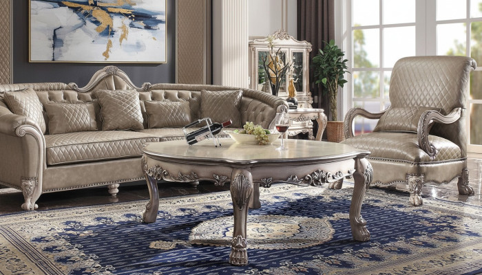 Holz Italienische Möbel klassisch Stil Luxus Beige Couchtisch Wohnzimmer Rund