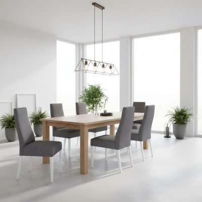 Gruppe Set Wohn Echtes Holz Esszimmer Garnitur Lehn Samt Textil Stuhl 6x Stühle