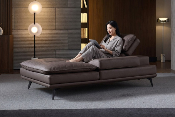 Wohnzimmer Lounge Möbel Modern Design Sofa Leder Braun Chaiselongue