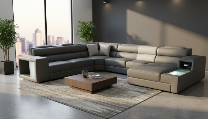 Wohnlandschaft Design Modern Leder Sofas Grau Neu Sofa U-Form Stoffsofa Couch