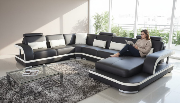 Wohnzimmer Ecksofa U-Form Holz Neu Modernes Design Polsterung Couch