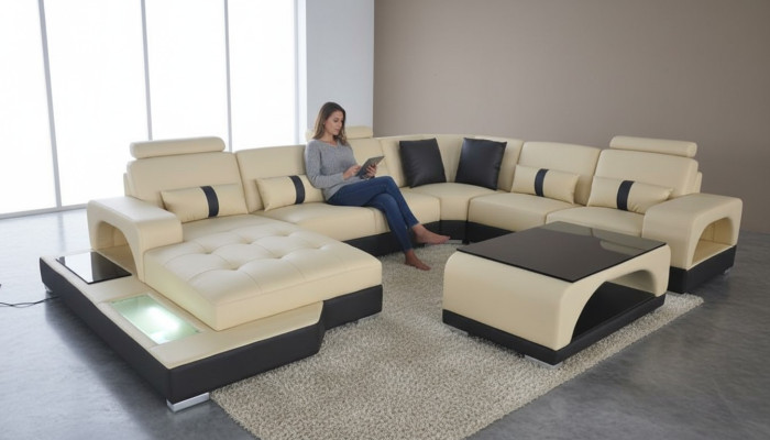 Ecksofa U-Form Couch Textil Schwarz U Form Wohnlandschaft Modern Luxus Couchen