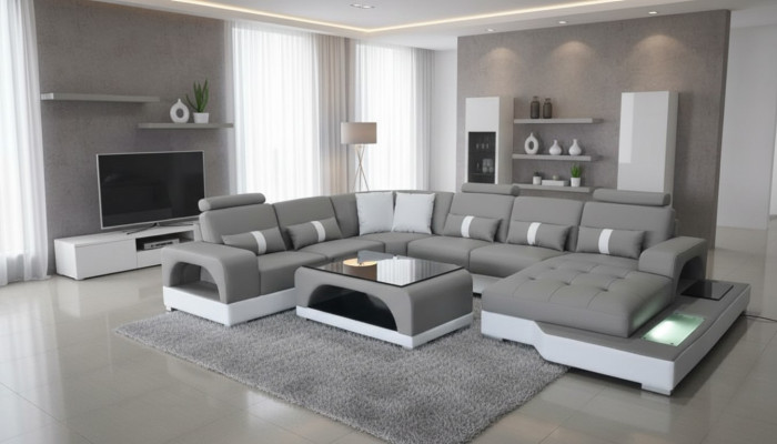 Eckcouch Design Ecksofa U-form Wohnlandschaft Couch Textil Leder Sofas Polster