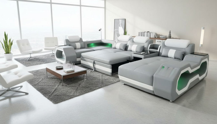 Grau Neu Sofa U-Form Stoffsofa Couch Wohnlandschaft Design Modern Leder Sofas
