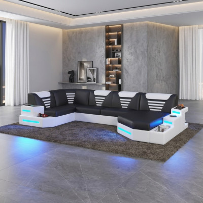 Eck Sofa Couch Polster Ecke Leder Couchen Wohnlandschaft U Form +LED